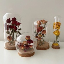永生花玻璃罩玫瑰花干花花束diy展示盒透明球形艺术摆件防尘桌面