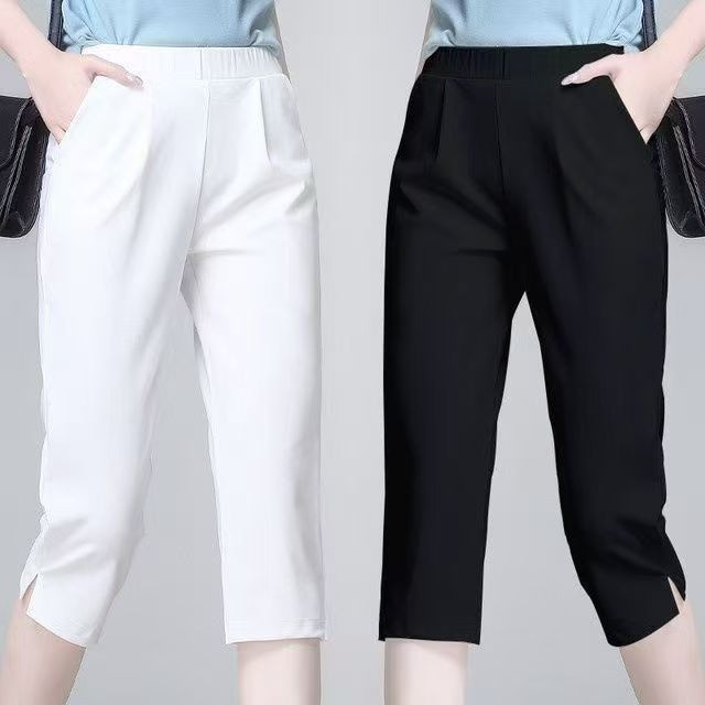 Women's Thin Cropped Pants Summer New Ice Silk Casual Plus Size Casual Pants Mid-Length Harem Pants