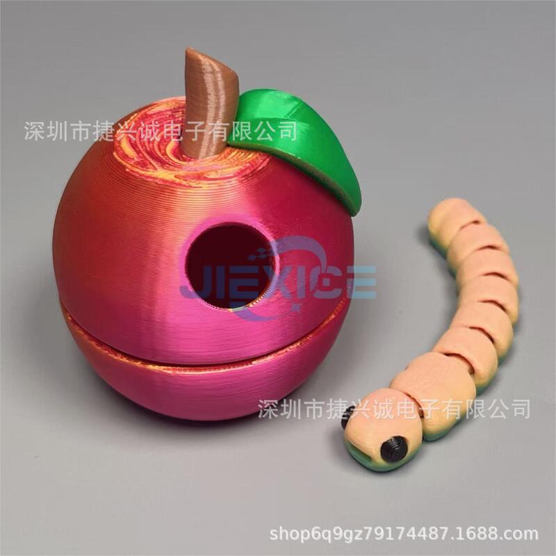 圣诞节3D打印苹果蠕虫套装关节可活动桌面摆件动物玩具|undefined
