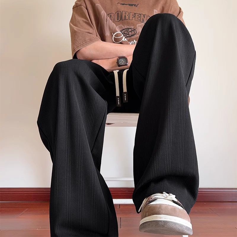 Men's Summer and Autumn Straight-Leg Pants, Large Size Loose Wide-Leg Trousers, Men's Summer Ice Silk Casual Pants