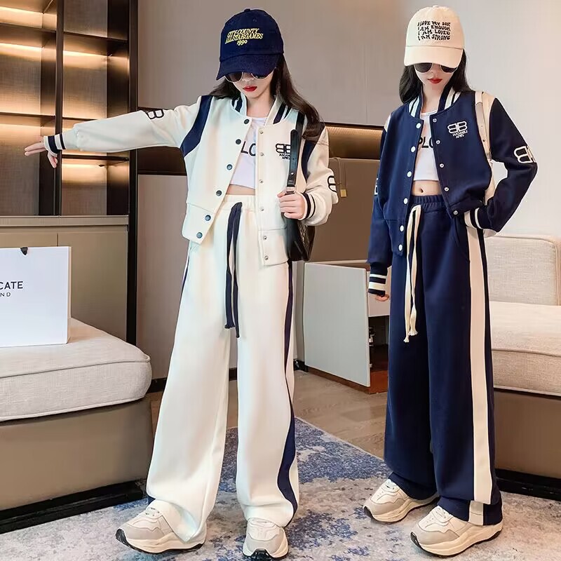 Girls' Suit Spring and Autumn New Western Style Children's Sports Baseball Suit Jacket Middle and Big Children's Spring Clothes Two-piece Set