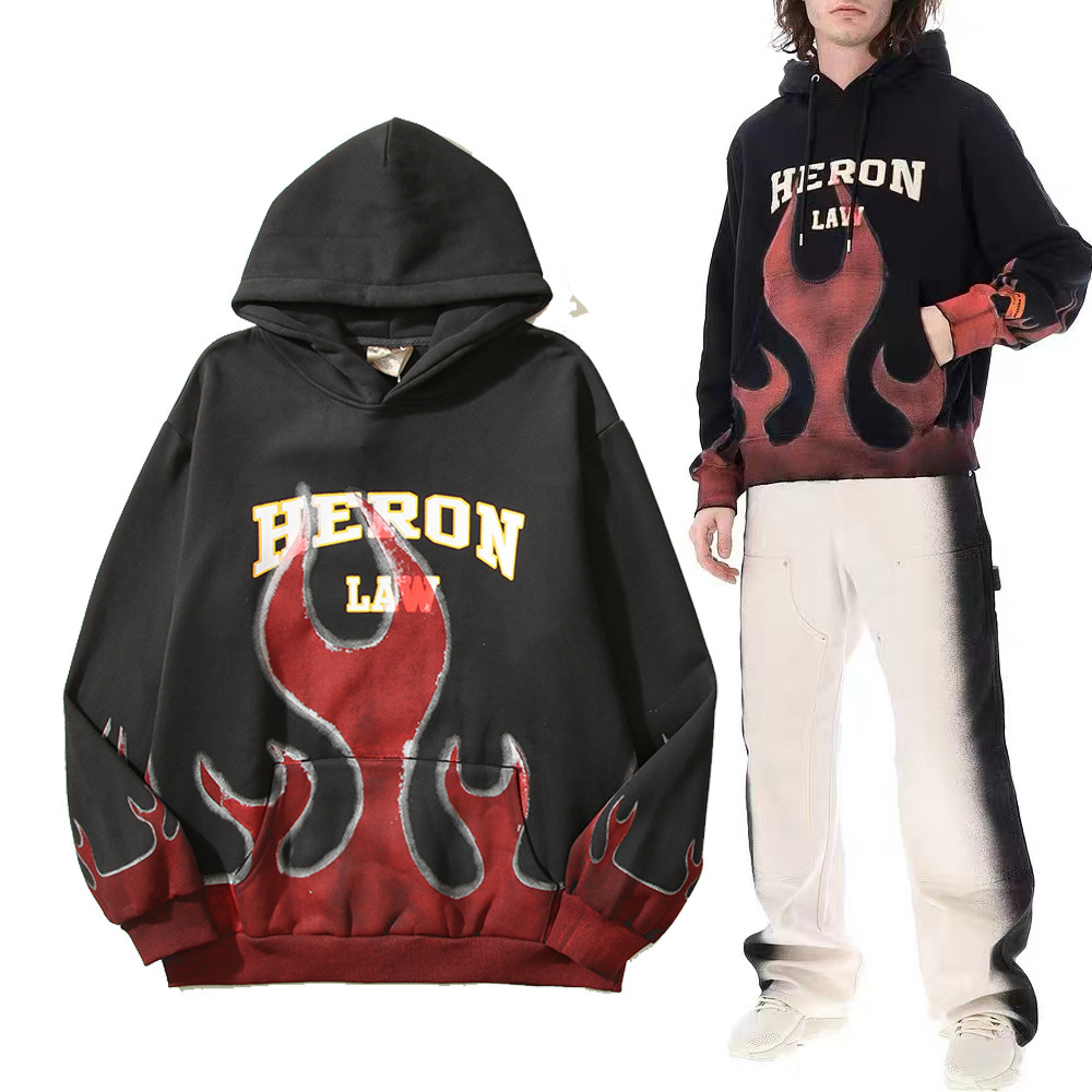 Jaqueta de algodão puro Tott masculina e feminina American High Street Flame Unicorn Arm Printed Hoodie Trend_voghion.com