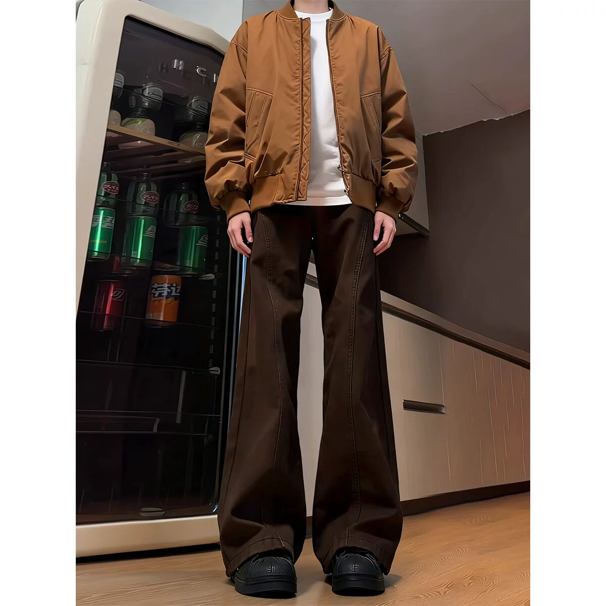 Colored fleece winter jeans, retro trousers, American style, loose straight fit