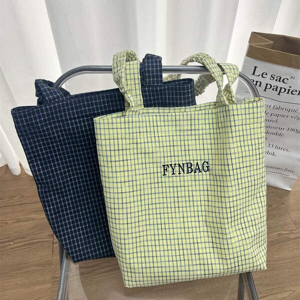 Korean sweet girly canvas bag handbag spring and summer Korean style fashion versatile plaid contrast color single shoulder versatile large capacity