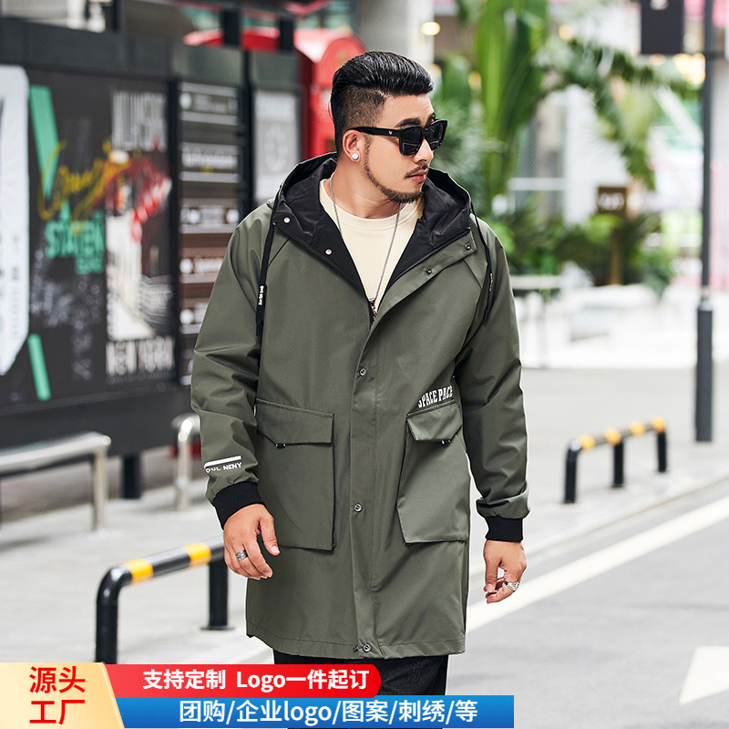 재킷 남자의 초대형 봄 가을 캐주얼 남자의 중간 길이 뚱뚱한 남자 느슨한 작업복 뚱뚱한 남자 유행 트렌치 코트