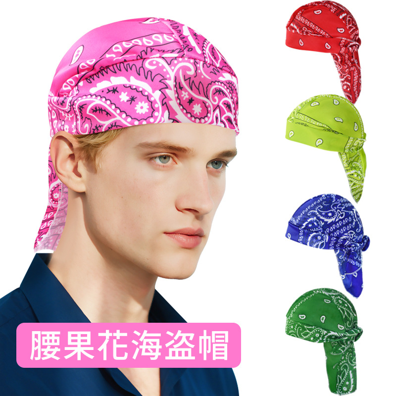 Cross-Border European and American Elastic Amoeba Streamer Turban Hat Pirate Hat Cycling Sports Cashew Flower Men's and Women's Headband Hat