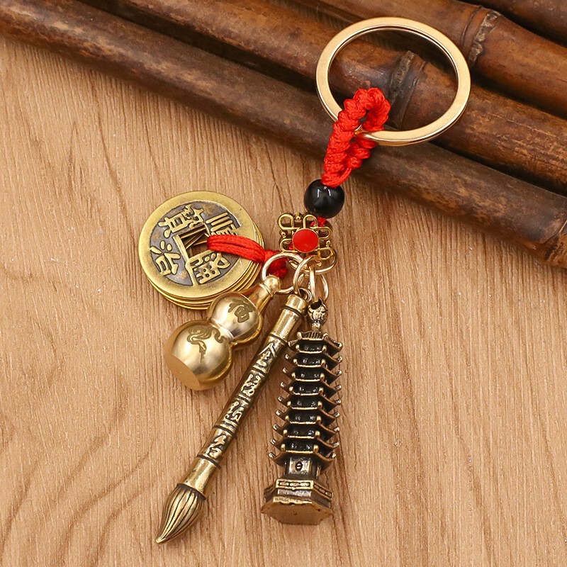真鍮干支回転ダブル貔貅ひょうたんキーホルダー車の金属小さな中国風のキーペンダントアクセサリー卸売|undefined