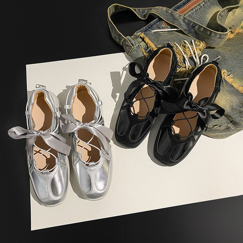 2024 New Niche Ribbon Retro Mary Jane Women's Soft Sole Bow Ballet Flat Training Casual Shoes_vogvips.com
