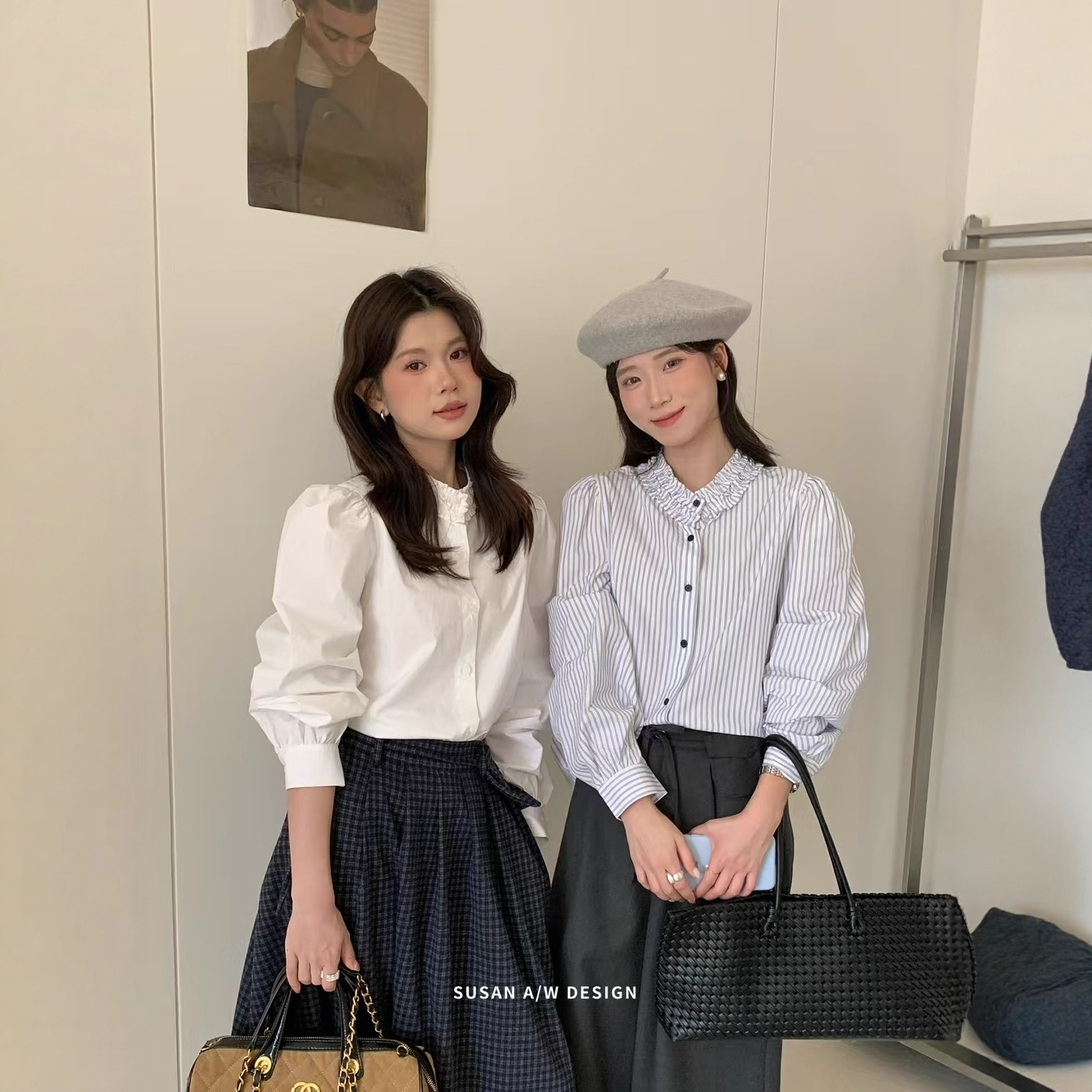 苏珊 法式条纹设计感内搭减龄衬衫女新款洋气减龄别致衬衣TW739