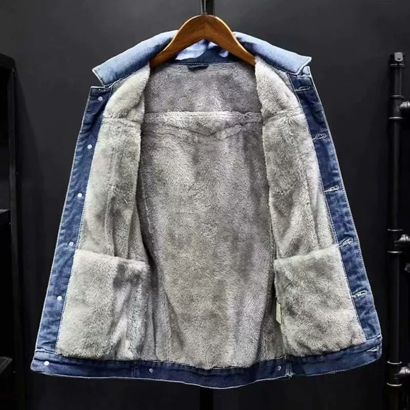 Warm warm jeans, men's trend keep warm jacket, Korean style, oversize