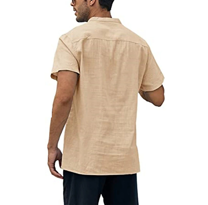 Men's Solid Color Streetwear Standing Collar Short Sleeve Loose Men's Tops display picture 7