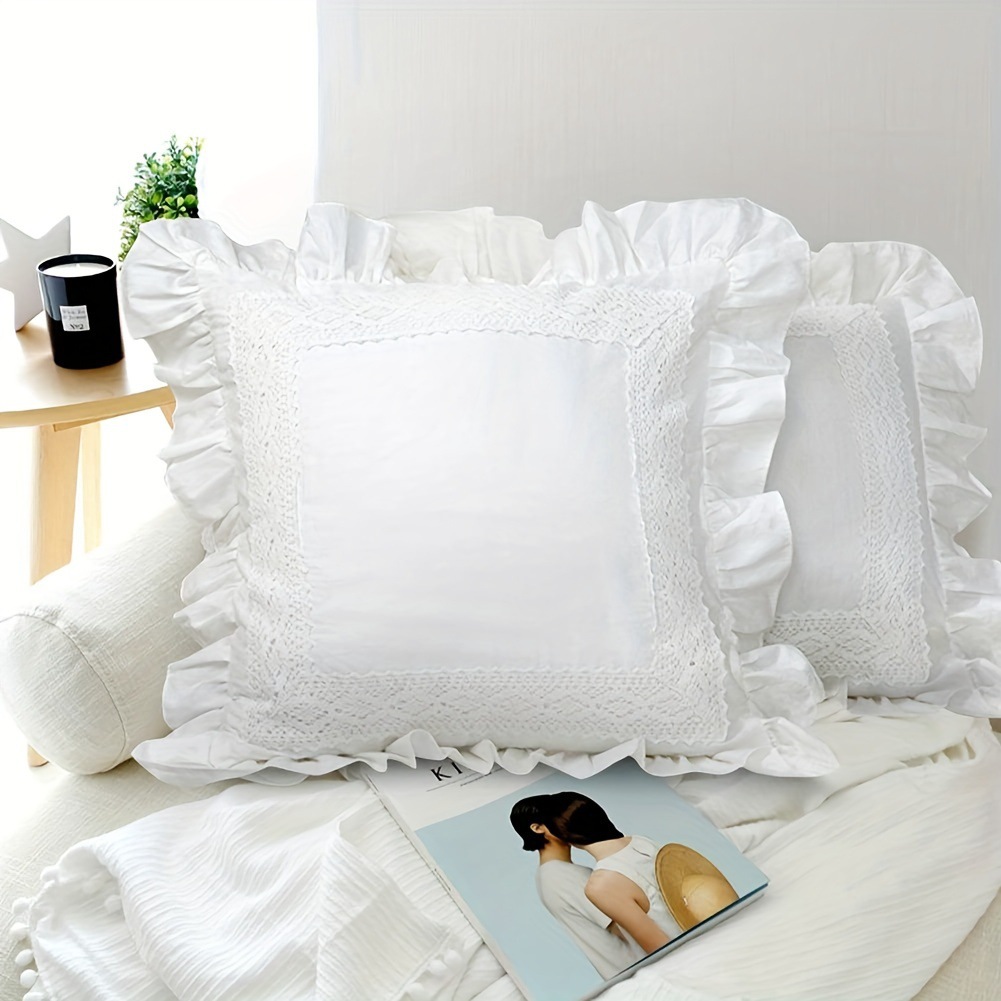 French Style Lace Pillow White Simple Ins Modern Square Pillow Waist Pillow European Style Cushion Sofa Bedroom Pillow Backrest