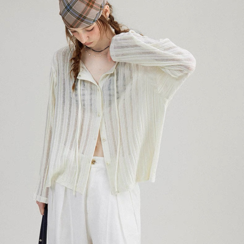 Cardigans That Can Be Worn in Summer: Hollow-Out Textured Knit Vintage Handmade Relaxed Thin Jacket for Women