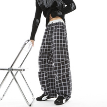 2025秋装新款男士休闲裤美式复古格子裤男褶皱直筒裤宽松长裤男裤