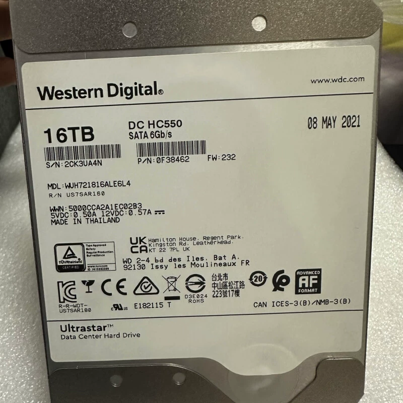 3,5″ Western Digital Ultrastar DC HC550 16 ТБ гелиевый HDD, 7200 об/мин, 512 МБ кэш, SATA
