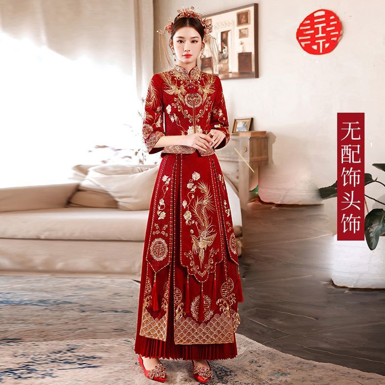 2025 新しい小秀和服新しい中国風のウェディングドレスブライダルドレス龍と鳳凰のガウン春と夏の結婚式の乾杯服|undefined