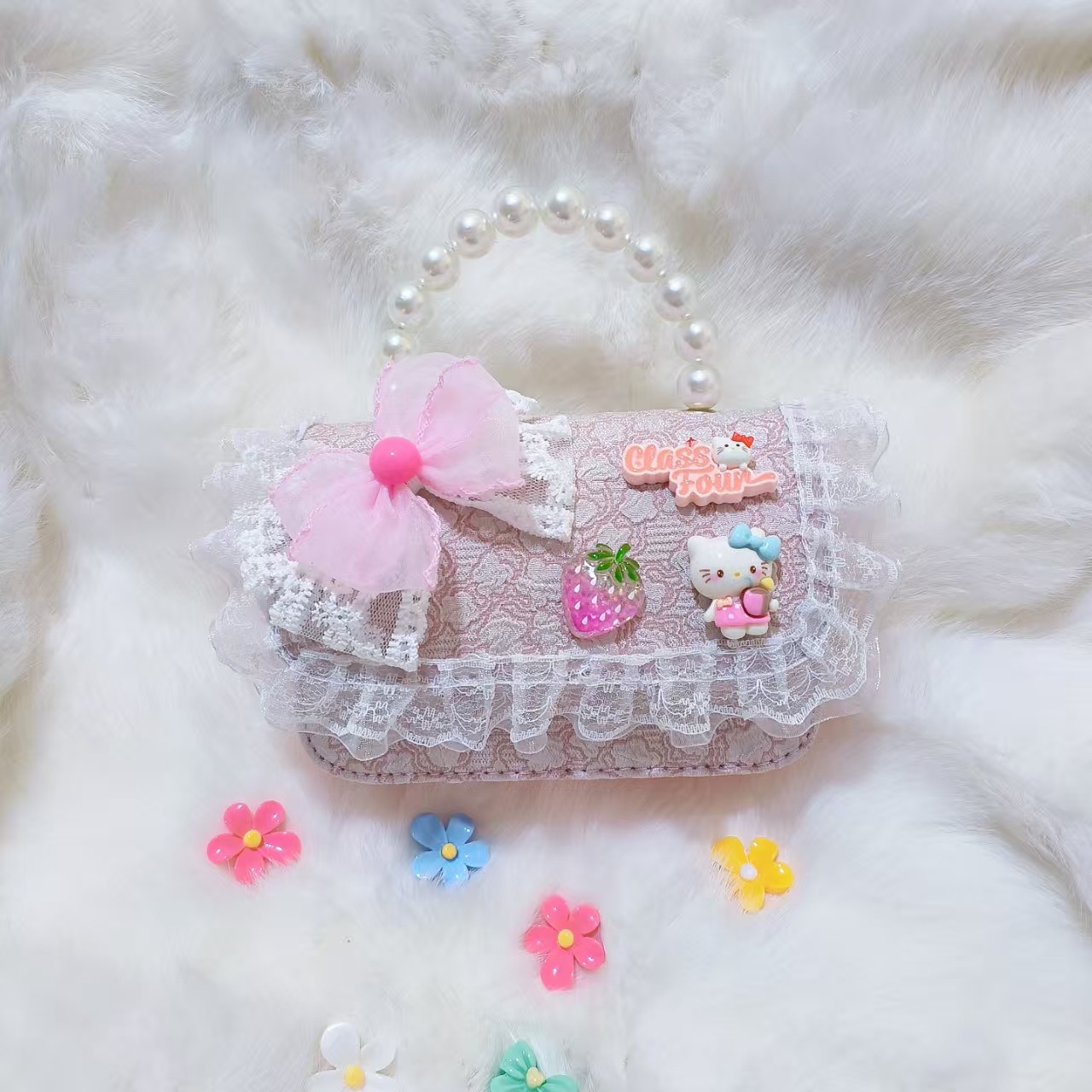 Bolso de perlas, bolso de cambio, bolso de accesorios, bolso de Año Nuevo para chicas, bolso de Año Nuevo, bolso pequeño, bolso cuadrado.