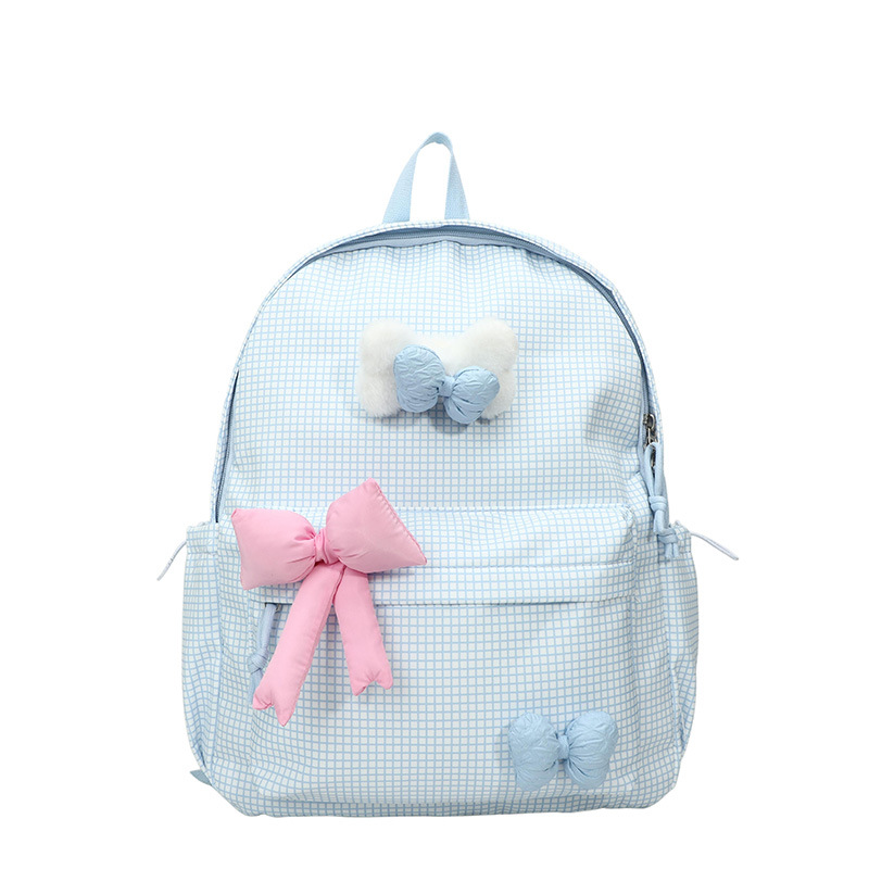 Mochila para niños y niñas a cuadros de estilo occidental, lindo lazo, literario, escuela de escuela primaria, mochila escolar, nueva mochila para niños