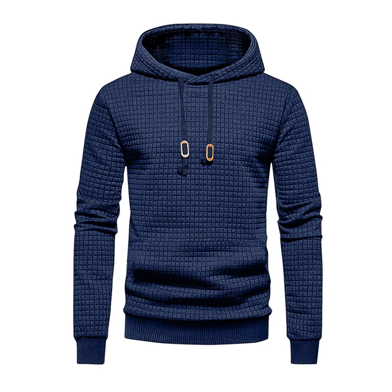 Men's Jacquard Hooded Sweatshirt Autumn And Winter New Style Youth Solid Color Thin Pullover_voghion.com