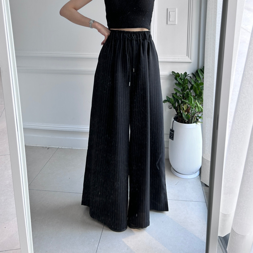 韩国东大门2025夏季新款法式气质高腰阔腿裤裙条纹休闲裤女长裤子