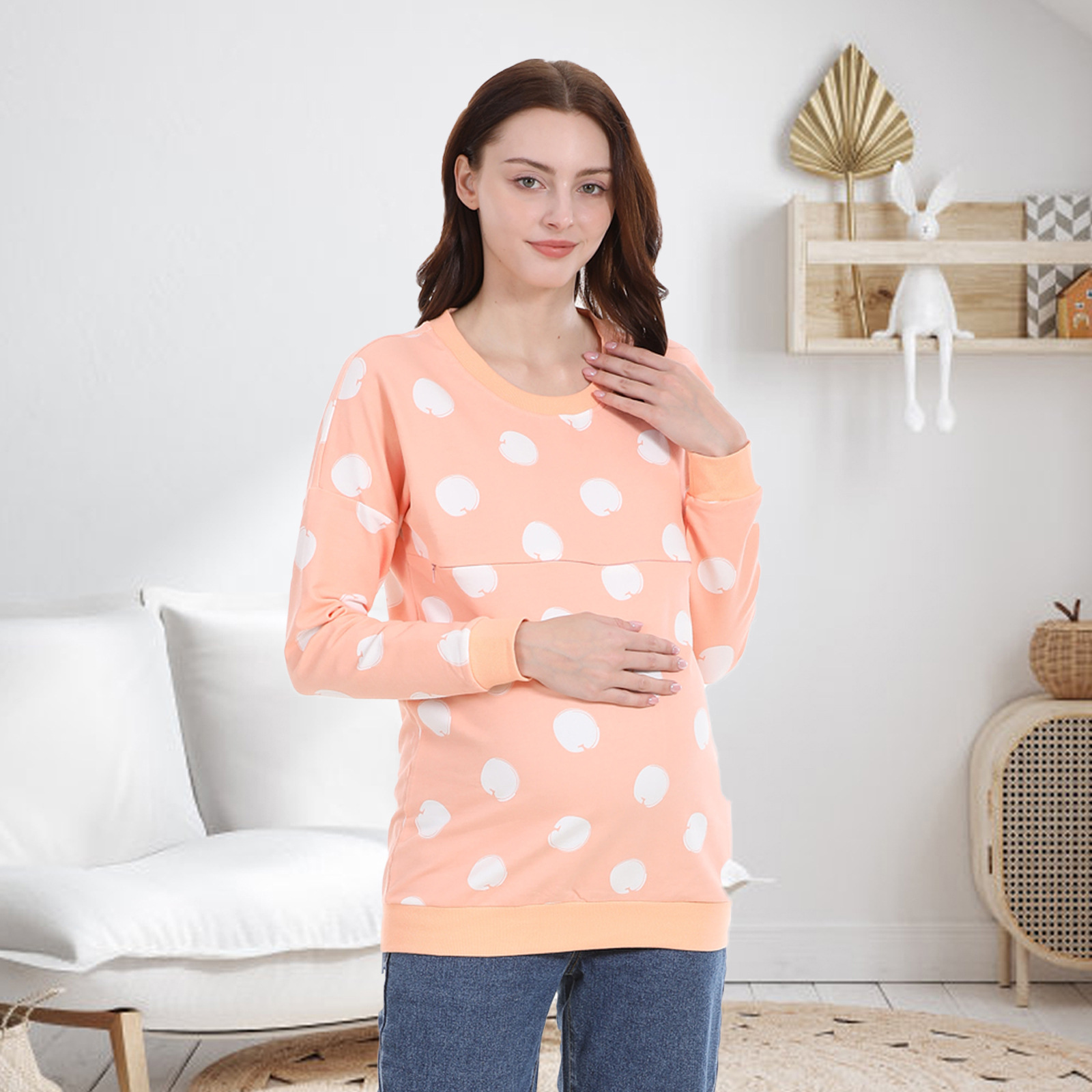 Versatile Cotton Maternity Nursing Sweatshirt For Postpartum Wear_voghion.com