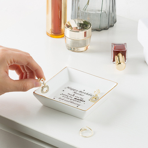 Ins Nordic Ceramic Jewelry Tray Amazon Square Gold-Trimmed Decorative Jewelry Tray Cross-Border Pearl Necklace Storage Stand