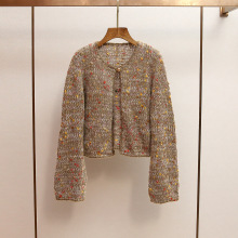 深圳南油高端女装秋冬新款法式慵懒风一粒扣短款彩色波点针织衫女