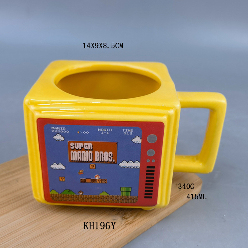 Extraño Super Mary Cup Square Ceramic Vintage TV Style Cartoon Water Cup Retro Nostalgic Drinking Cup Regalo