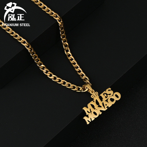 Cross-border hip-hop stainless steel English name necklace electroplated 18k gold men's detachable letter pendant necklace trendy
