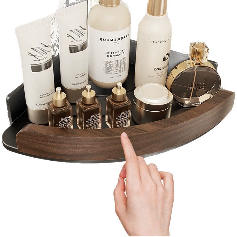 Bathroom triangle basket bathroom storage rack no punching space aluminum walnut log wall hanging storage rack shelf