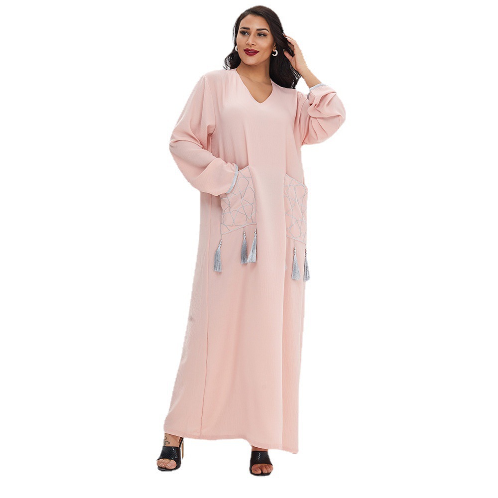 Cross-border Plus-size Women's Abaya Dresses, Middle Eastern Dubai Robes, Home Sleepwear Long Dresses_ecoleips.com