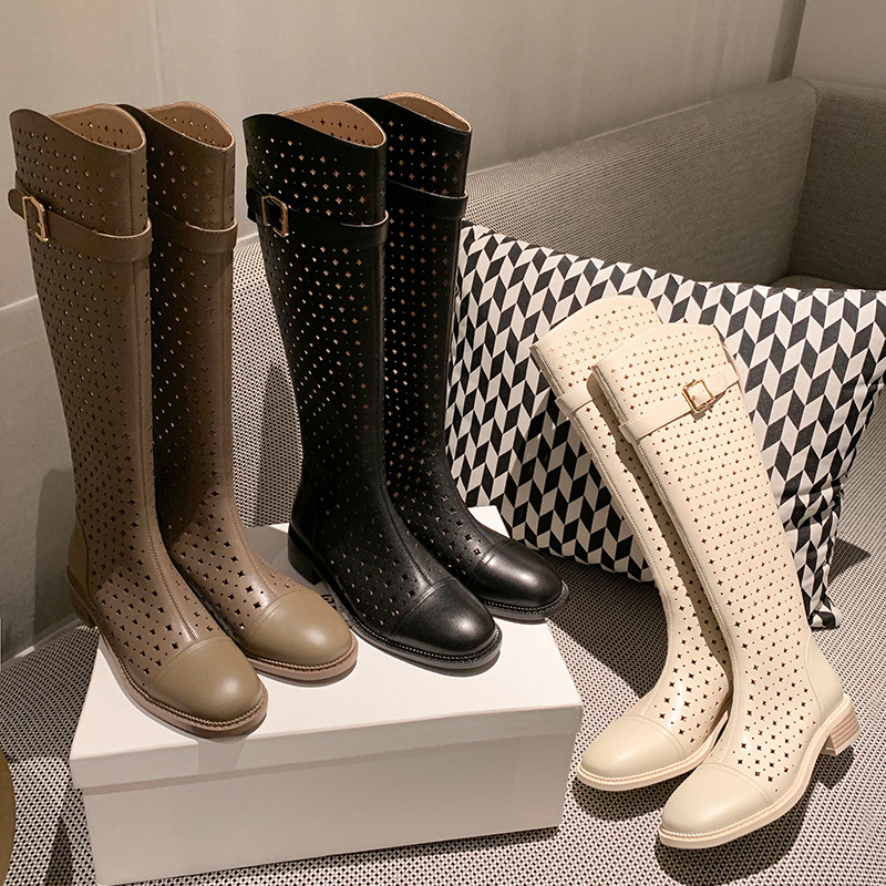 Boot nữ cổ cao rỗng dạng lưới, phong cách hè, ống cao thoáng khí — Màu đen chi tiết 4