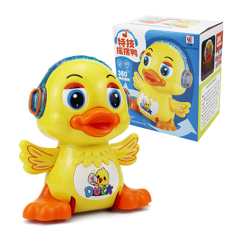 Nuevos trucos de baile eléctrico de dibujos animados transfronterizos swing pato luz música juguetes eléctricos niños niñas y niños al por mayor