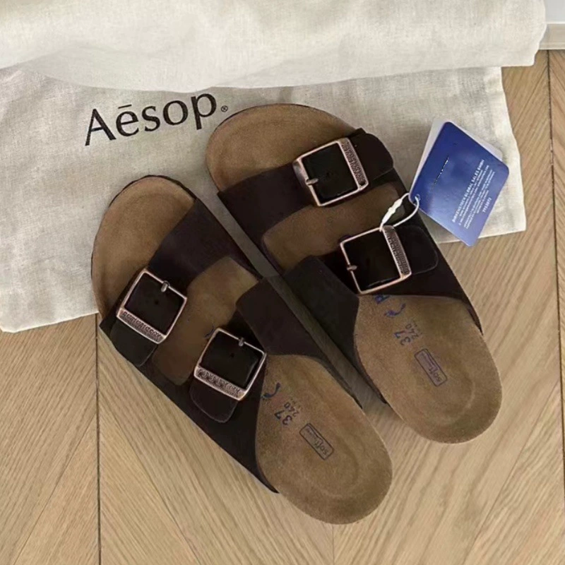 Сандалии из коровьей кожи Sangpo с пробковой подошвой Birkenstock лето 2025 новые шлепанцы и тапочки для мужчин и женщин с толстой подошвой ленивые шлепанцы Birkenstock с двумя ремешками