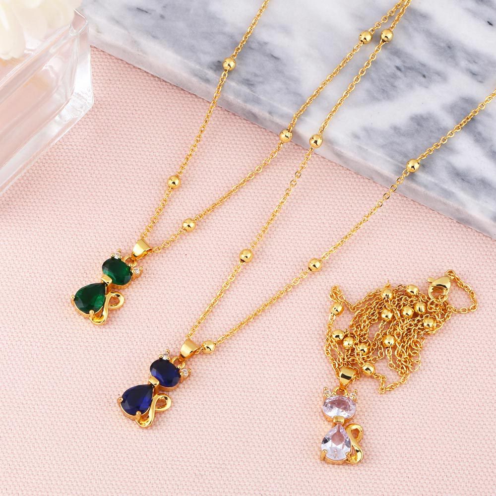 fashion micro-inlaid zircon cute cat copper necklace