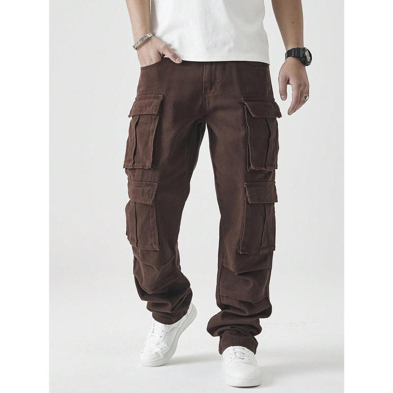 跨境Men's Casual Washed Straight Leg Cargo Jeans Menswear|undefined