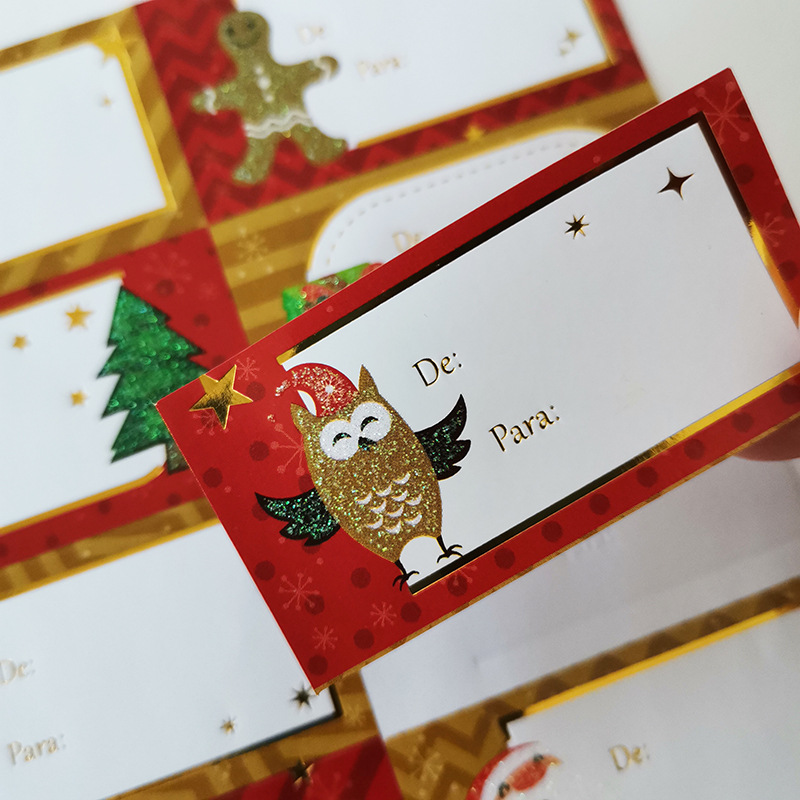 工厂不干胶贴纸儿童圣诞卡通贴纸烫金图案不干胶贴纸带香味贴纸