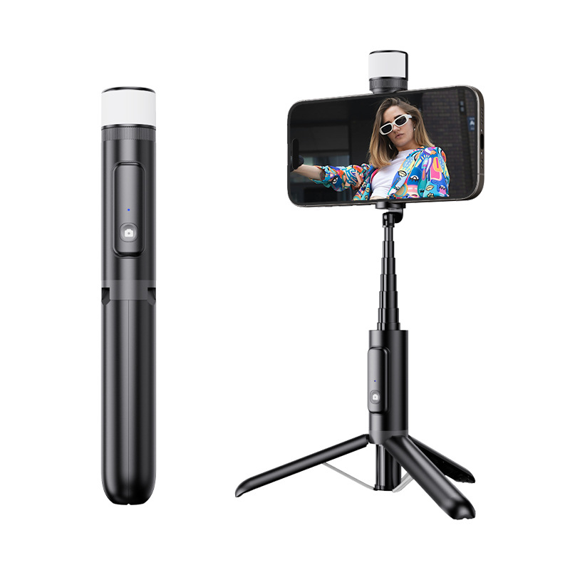 Trípode Palo Selfie para Celular de Aleación con Control Remoto, Bluetooth, Luz de Relleno para Teléfono Móvil