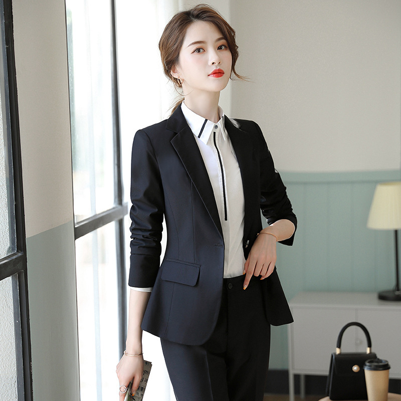 Elegant Professional Formal Black Blazer for Women, Spring and Autumn Ladies' Small Suit Set, Autumn and Winter Casual Versatile Slim Fit