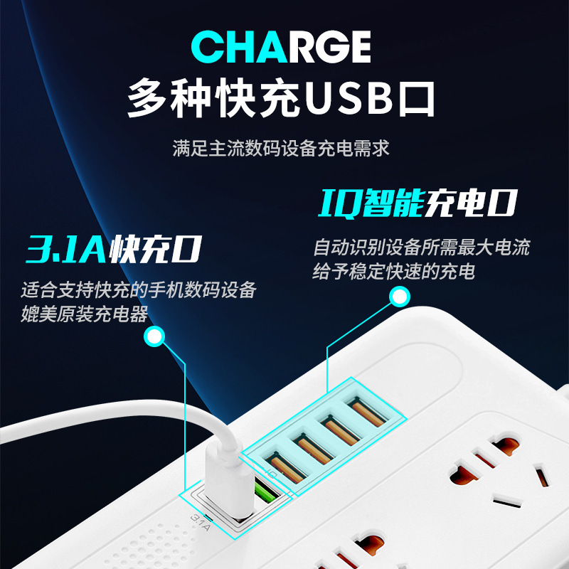 Wireless Charging Multi-purpose Power Strip with USB Fast Charging Plug Adapter Socket Power Board