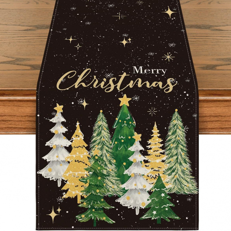 クロスボーダー Amazon クリスマスパーティー装飾テーブルフラグ雪だるまクリスマスツリーデザインホームキッチンプリントテーブルクロス|undefined