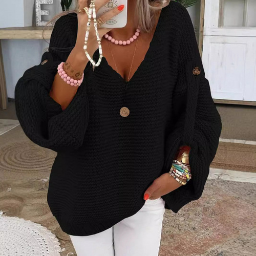 European and American new style women's pullover long-sleeved women's blouse autumn and winter long-sleeved V-neck sweater
