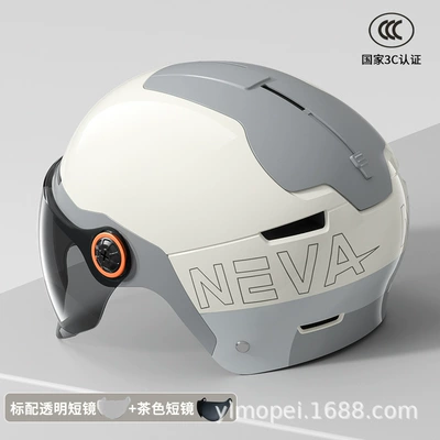 summer battery bike riding half — Motosiklet kaskı (dəbilqə) - cold-gray-neva-flower-transparent-short-mirror-brown-short-mirror