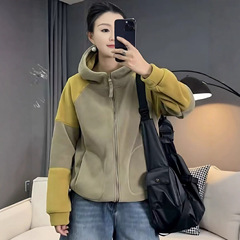 韩版时尚百搭宽松显瘦连帽长袖卫衣女2025秋季新款拼接撞色上衣潮