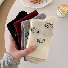 Cartoon Cat Socks for Girls, Mid-Calf 2024 New Style Women's Mid-Calf Socks, Spring and Autumn Anti-Odor Breathable Cute