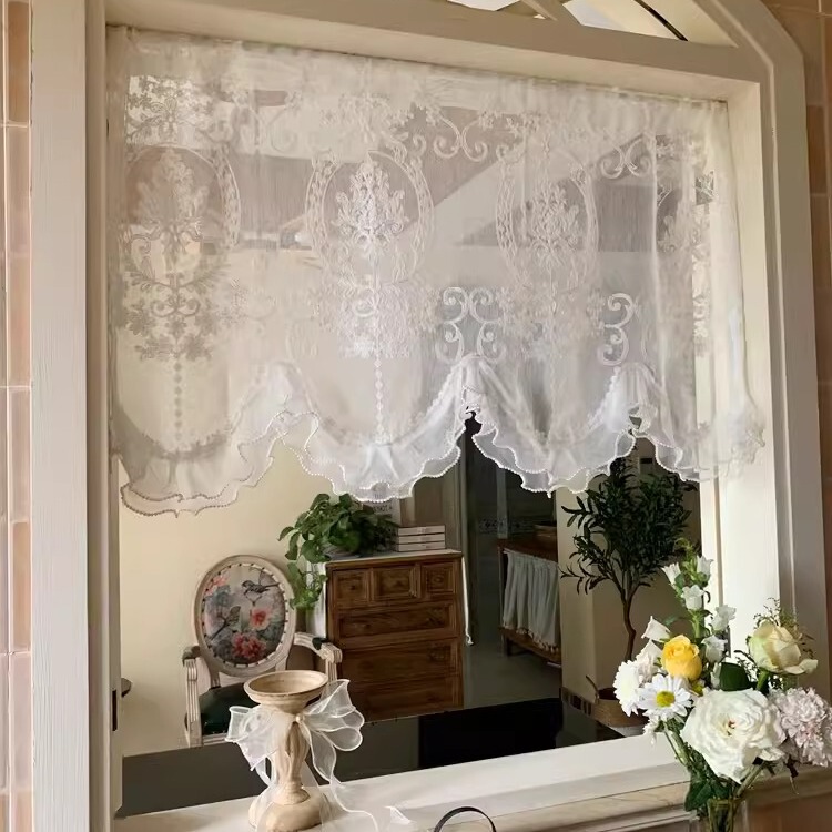 French European Style American Style Screen Curtain Screen Curtain Head Princess Non-perforated Self-adhesive Velcro Half Curtain Short Curtain Partition