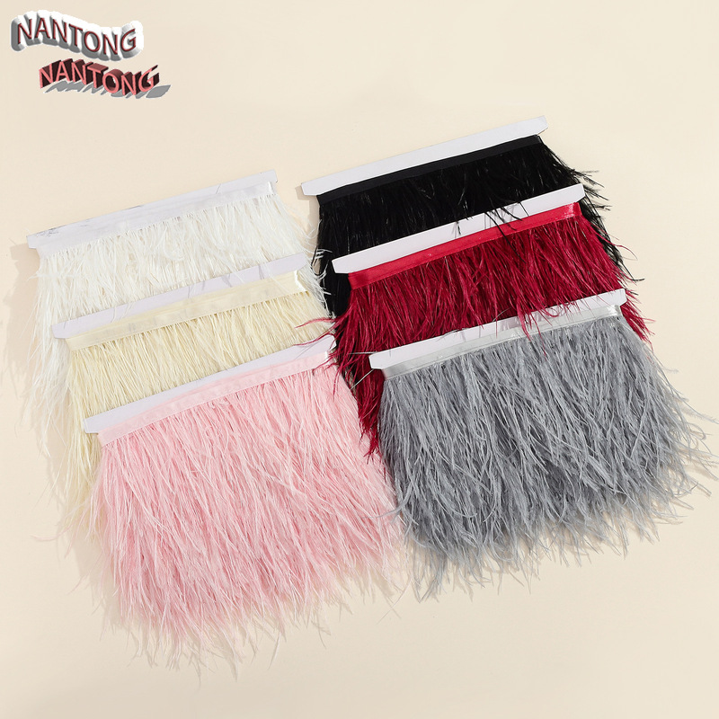 Ostrich Feather Trim 10-12cm Feather Fabric with Tassels Hair Accessory Wedding Dress Clothing Decoration High Quality Feathers Ostrich Feather Trim 10-12cm Feather Fabric with Tassels Hair Accessory Wedding Dress Clothing Decoration High Quality Feathers
