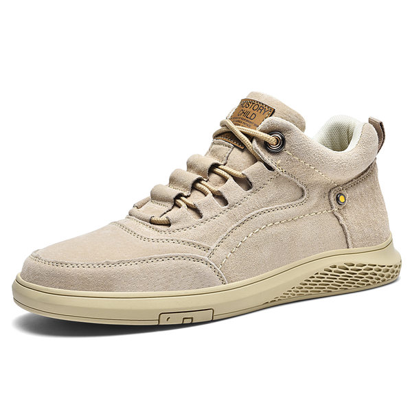 Giày sneaker nam cao cổ da thật thoáng khí đế bằng thời trang dễ phối đồ — Màu cát 983, Màu nâu 983