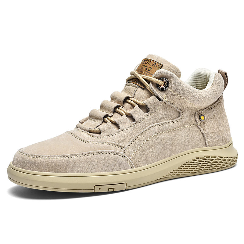 Giày sneaker nam cao cổ da thật thoáng khí đế bằng thời trang dễ phối đồ — Màu cát 983, Màu nâu 983