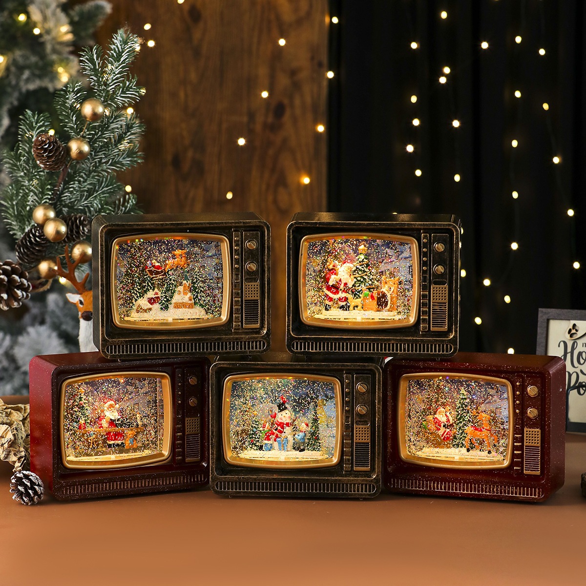 Nueva música de Navidad nieve inyección de agua TV lámpara de noche lámpara de aceite lámpara de caballo decoración de regalos image 1